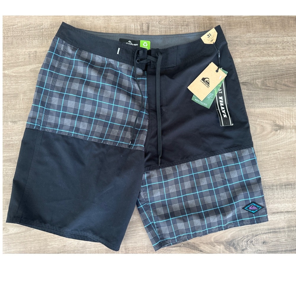 Quiksilver Mens Plaid Boardshorts Black Grey Teal Size 31 New